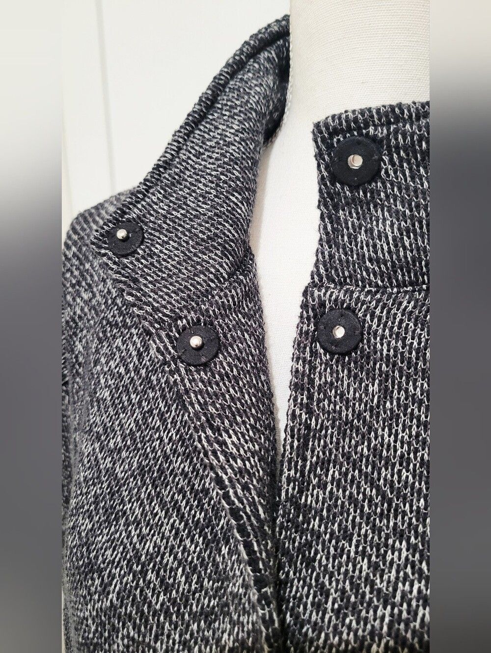 Eileen Fisher Charcoal High-Neck Knit Sweater Jacket Lightweight | Size S/P - Picture 6 of 8